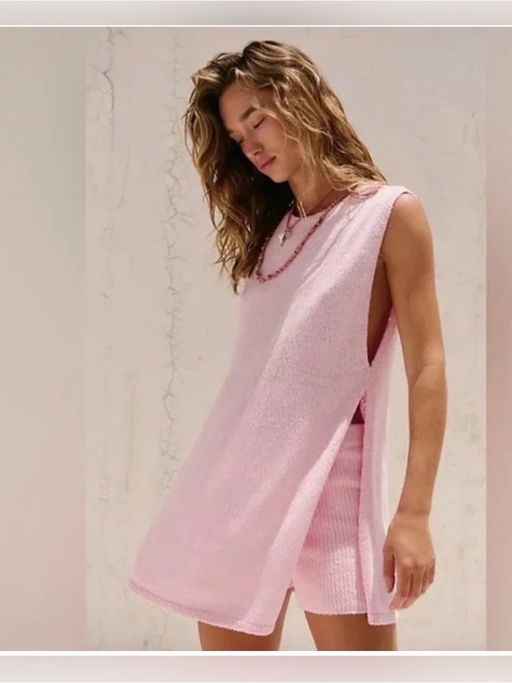 Women's Sleeveless Pink Terry Cover-Up Tunic